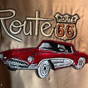 Angderson Route 66 Embroidered Jacket Tan Khaki Full Zip Corvette Mens XXXL